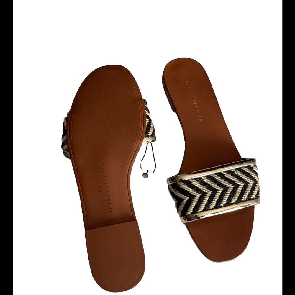 ZARA CHEVRON PRINT NATURAL FABRIC FLATS - Picture 2 of 7